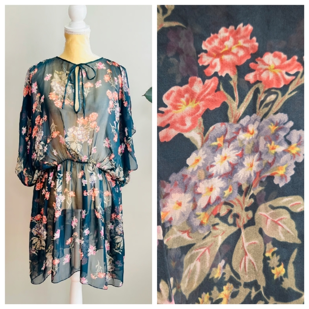 Johnny Was 4 Love And Libery Silk Floral Sheer Tunic Top